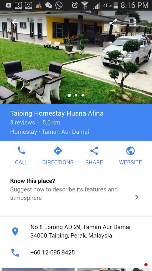 Taiping Homestay Husna Afina Esterno foto